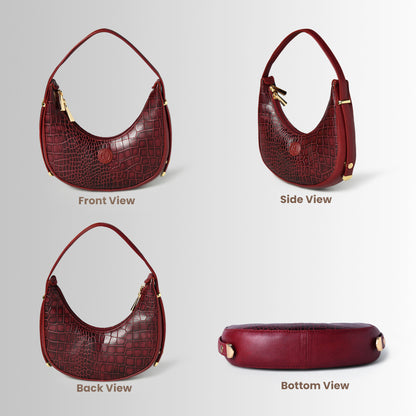 Half Moon Leather Party Bag for Women | Croc Shoulder Bag