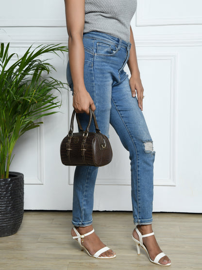 Textured Barrel Satchel - Tan Brown