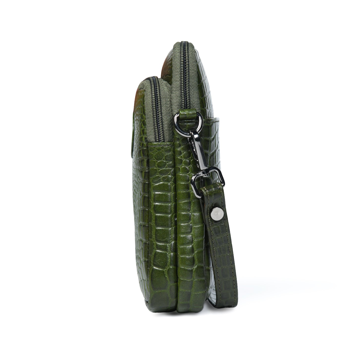 Croc Emposed Sling Bag - Olive Green