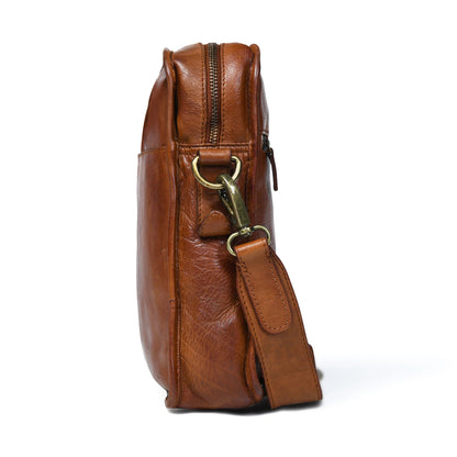 Leather Square Crossbody Bag - Tan Brown