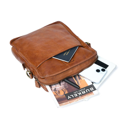Leather Square Crossbody Bag - Tan Brown