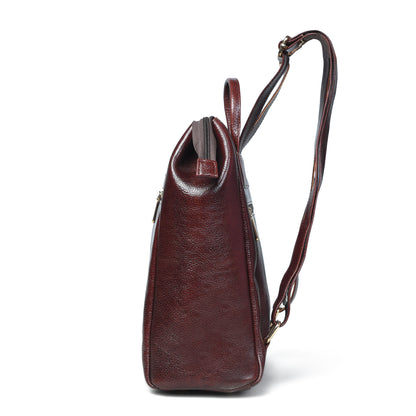 burgundy leather shoulder bag shown from a side profile view against a plain white background.