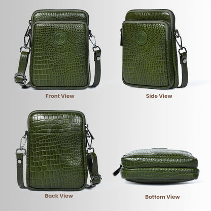 Croc Emposed Sling Bag - Olive Green