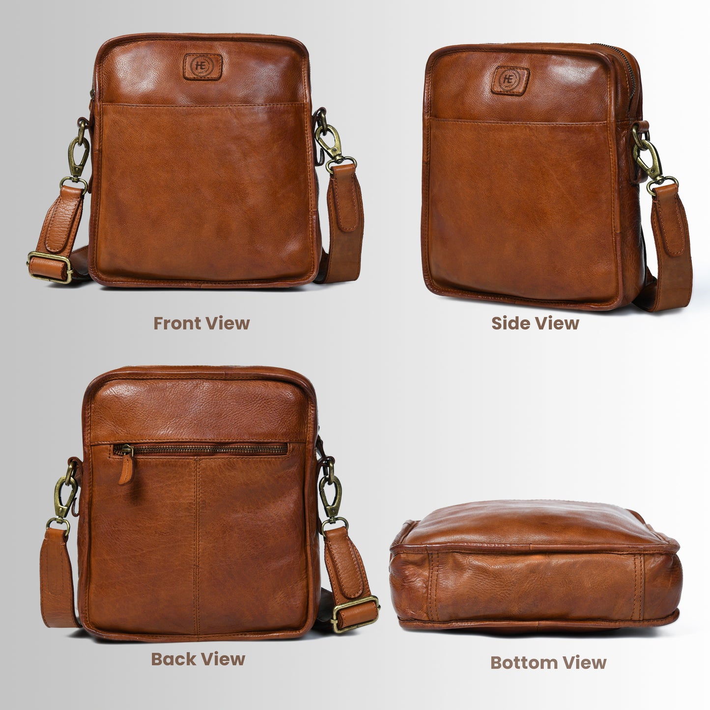 Leather Square Crossbody Bag - Tan Brown