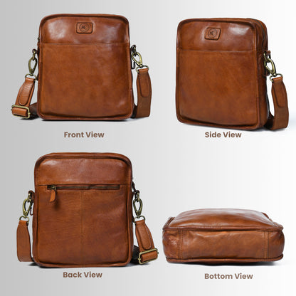 Leather Square Crossbody Bag - Tan Brown