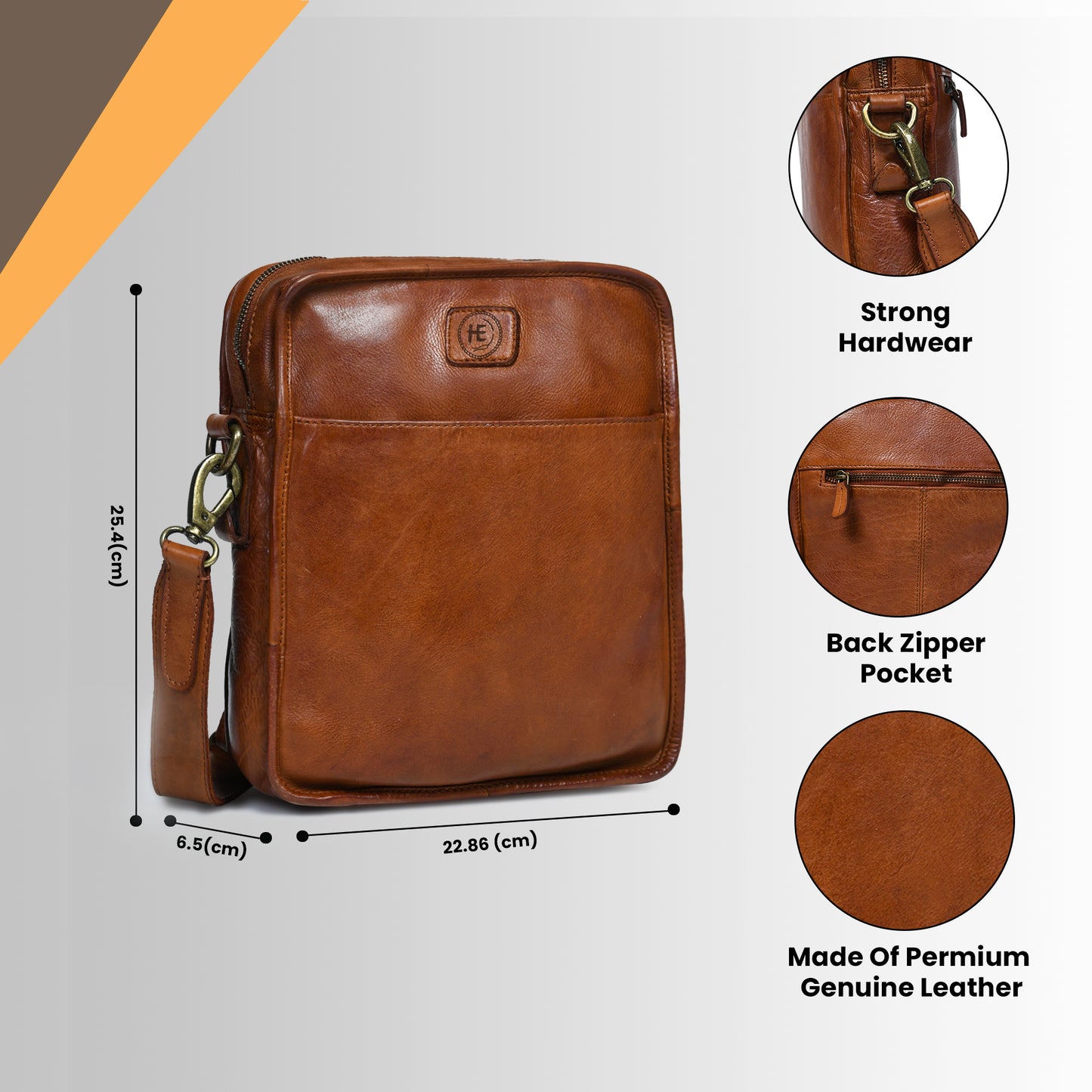 Leather Square Crossbody Bag - Tan Brown