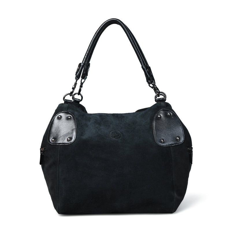 Black Sienna Tote Bag, front view, handcrafted buffalo leather | Hema Emporium