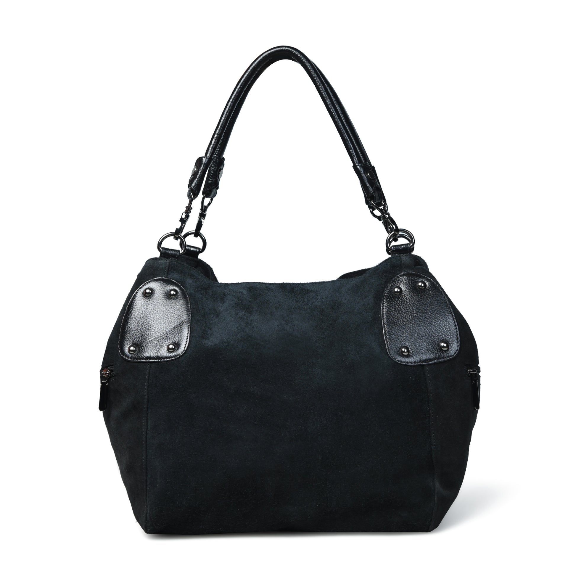 Black leather bag - front view with shoulder strap, handcrafted buffalo leather | Hema Emporium