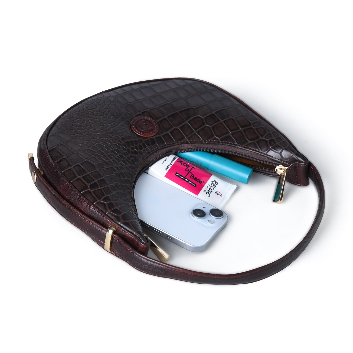 Half Moon Leather Party Bag for Women | Croc Shoulder Bag