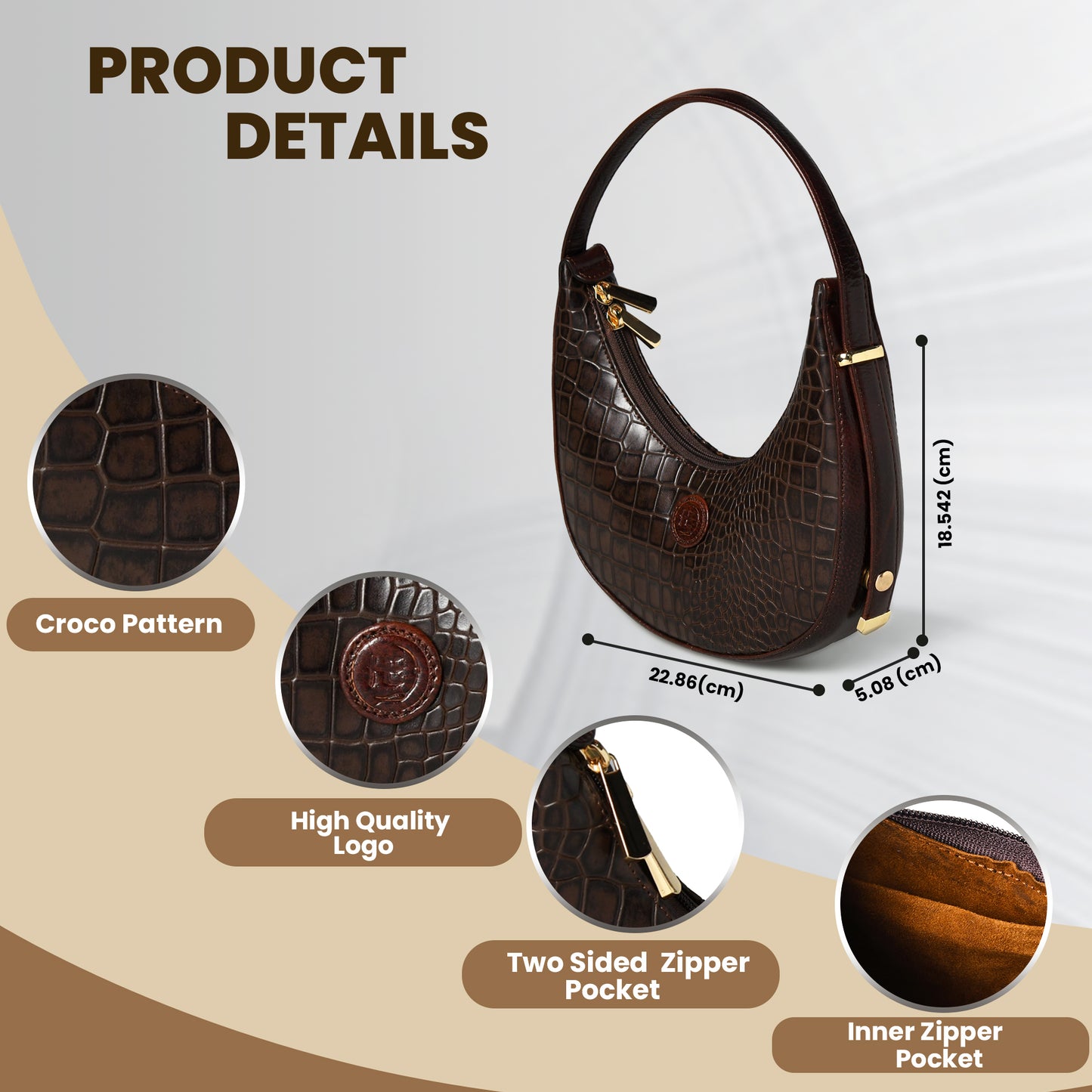 Half Moon Leather Party Bag for Women | Croc Shoulder Bag