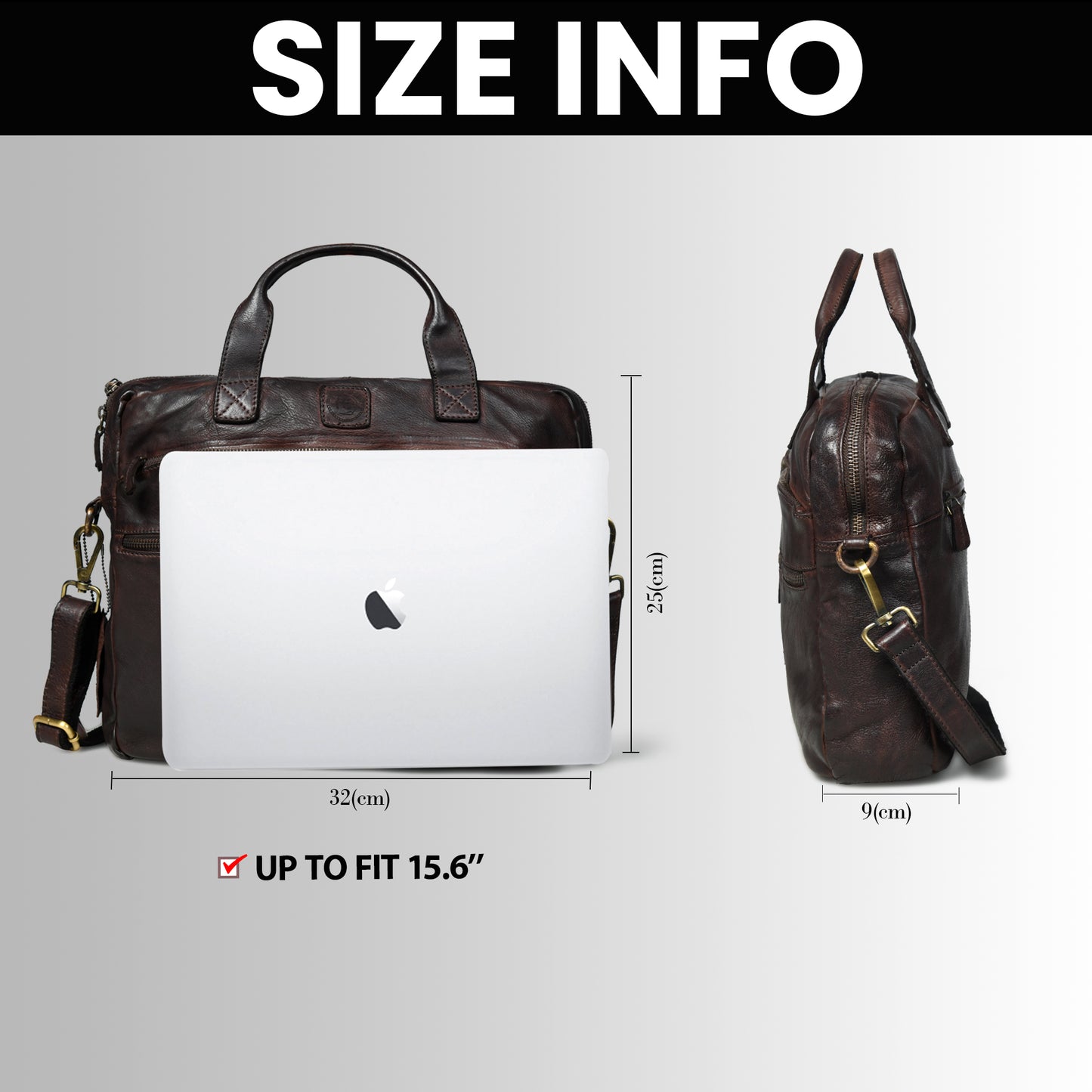 Classic Leather Laptop Bag - Dark Brown