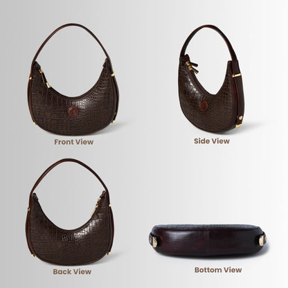 Half Moon Leather Party Bag for Women | Croc Shoulder Bag