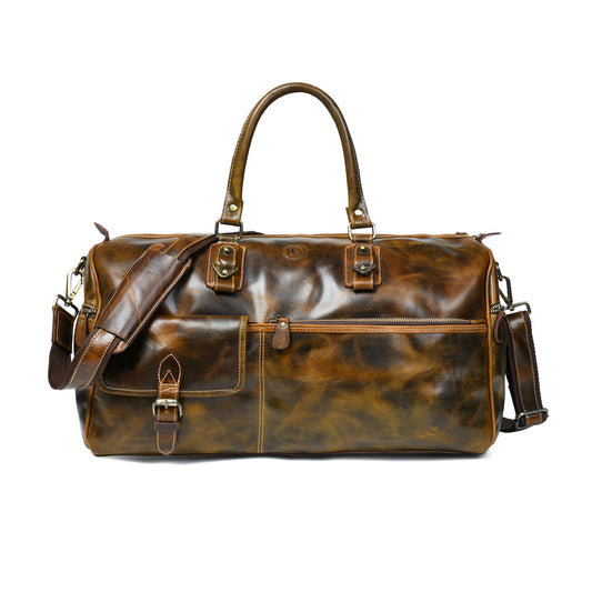 Classic Leather Travel Duffle – Top-Zip Design - Brown