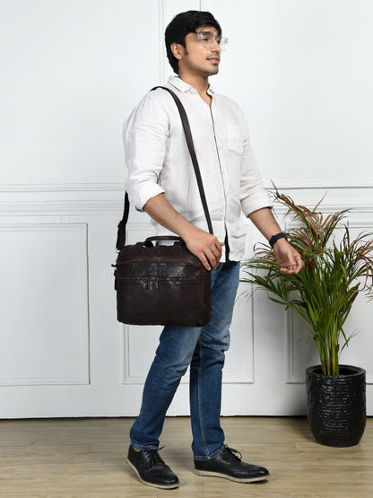 Classic Leather Laptop Bag - Dark Brown