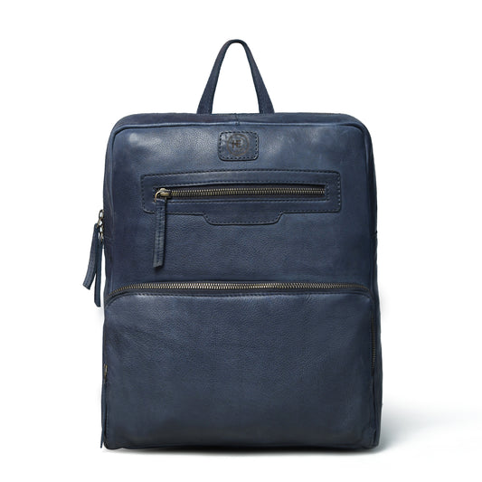 Navy blue leather bag - front view, handcrafted buffalo leather | Hema Emporium