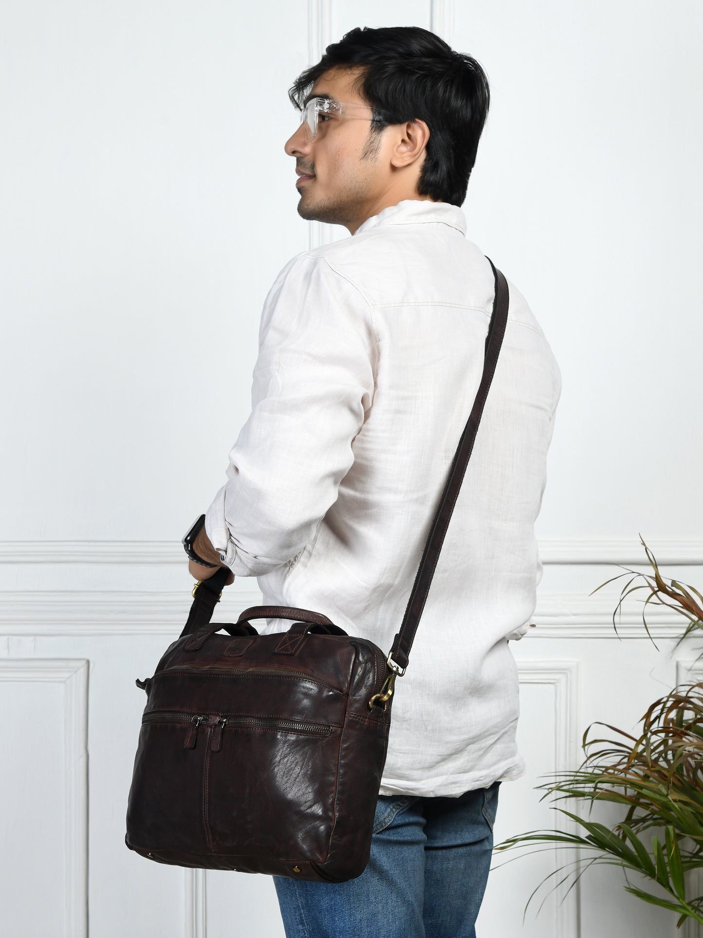 Classic Leather Laptop Bag - Dark Brown
