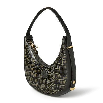 Half Moon Leather Party Bag for Women | Croc Shoulder Bag