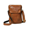 Brown Leather Bag - front view with flap pocket, side zip & adjustable strap, handcrafted buffalo leather | Hema Emporium