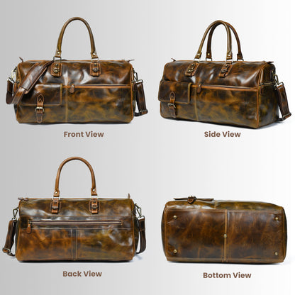 Classic Leather Travel Duffle – Top-Zip Design - Brown