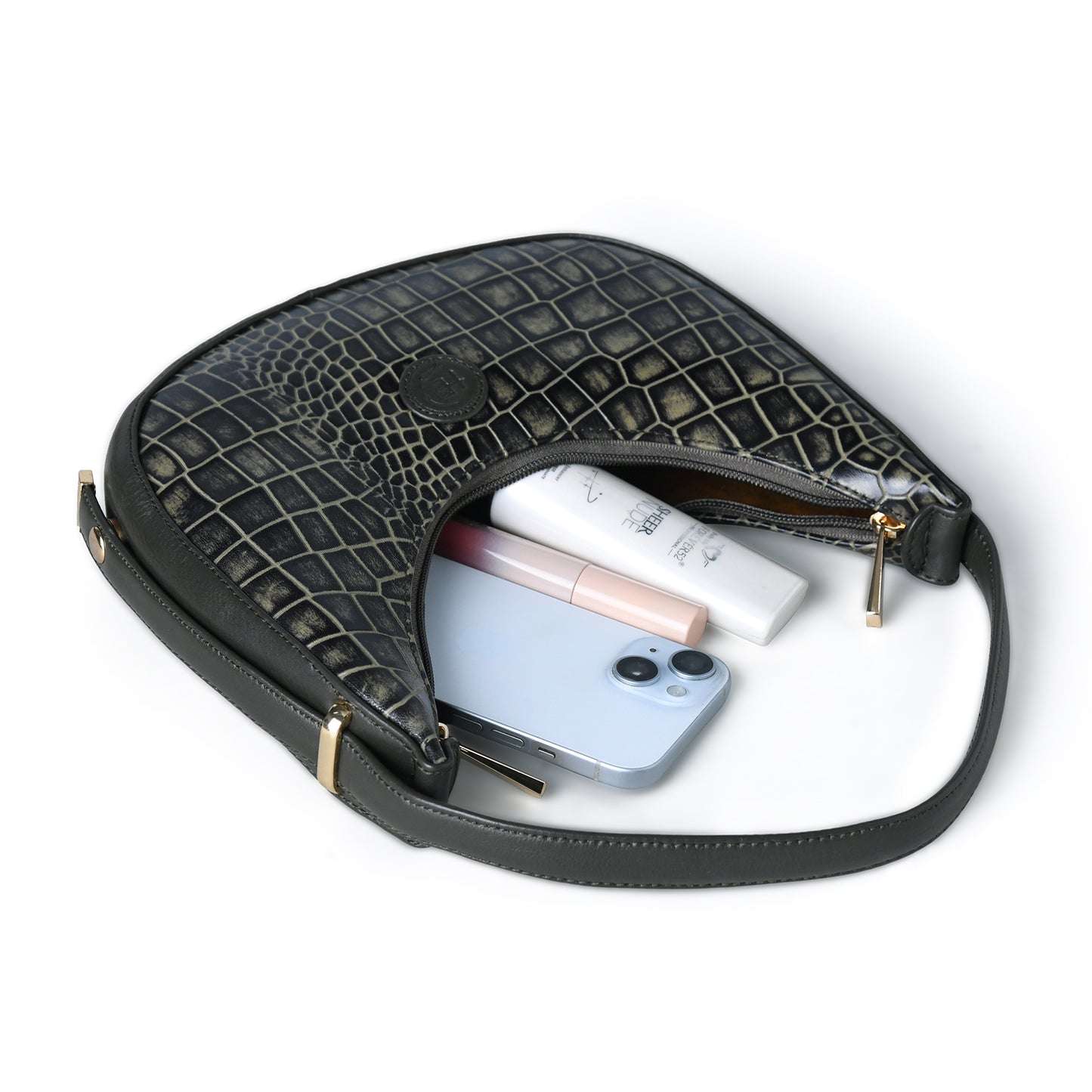 Half Moon Leather Party Bag for Women | Croc Shoulder Bag