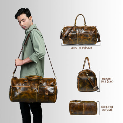 Classic Leather Travel Duffle – Top-Zip Design - Brown