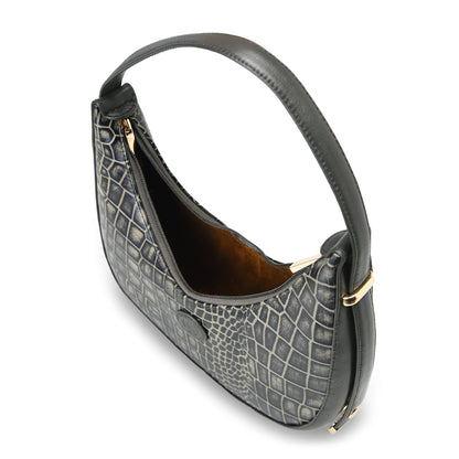 Half Moon Leather Party Bag for Women | Croc Shoulder Bag