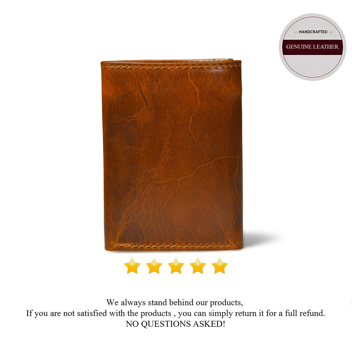 Brown Leather Wallet for Men - front view, handcrafted buffalo leather | Hema Emporium