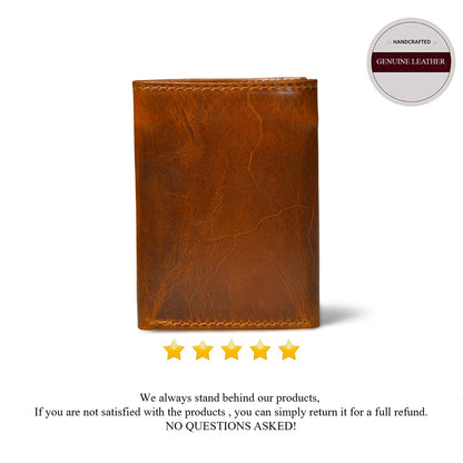 Brown Leather Wallet for Men - front view, handcrafted buffalo leather | Hema Emporium