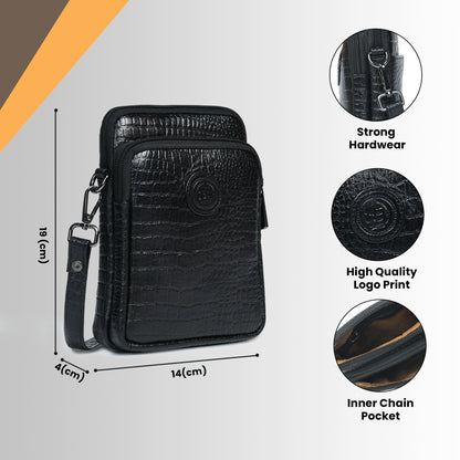 Croc Emposed Sling Bag - Black