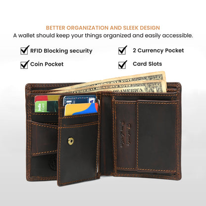 Vintage Dark Brown Trifold ID Wallet