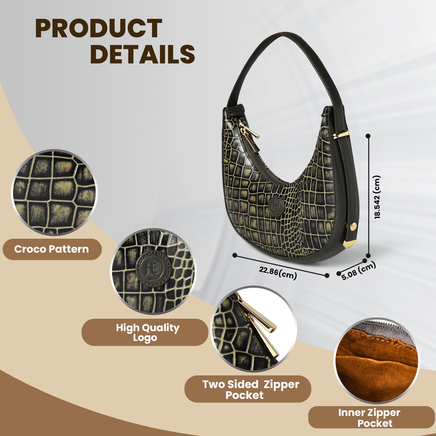 Half Moon Leather Party Bag for Women | Croc Shoulder Bag