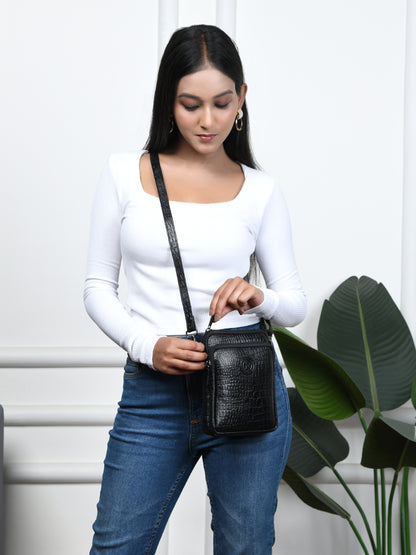 Croc Emposed Sling Bag - Black