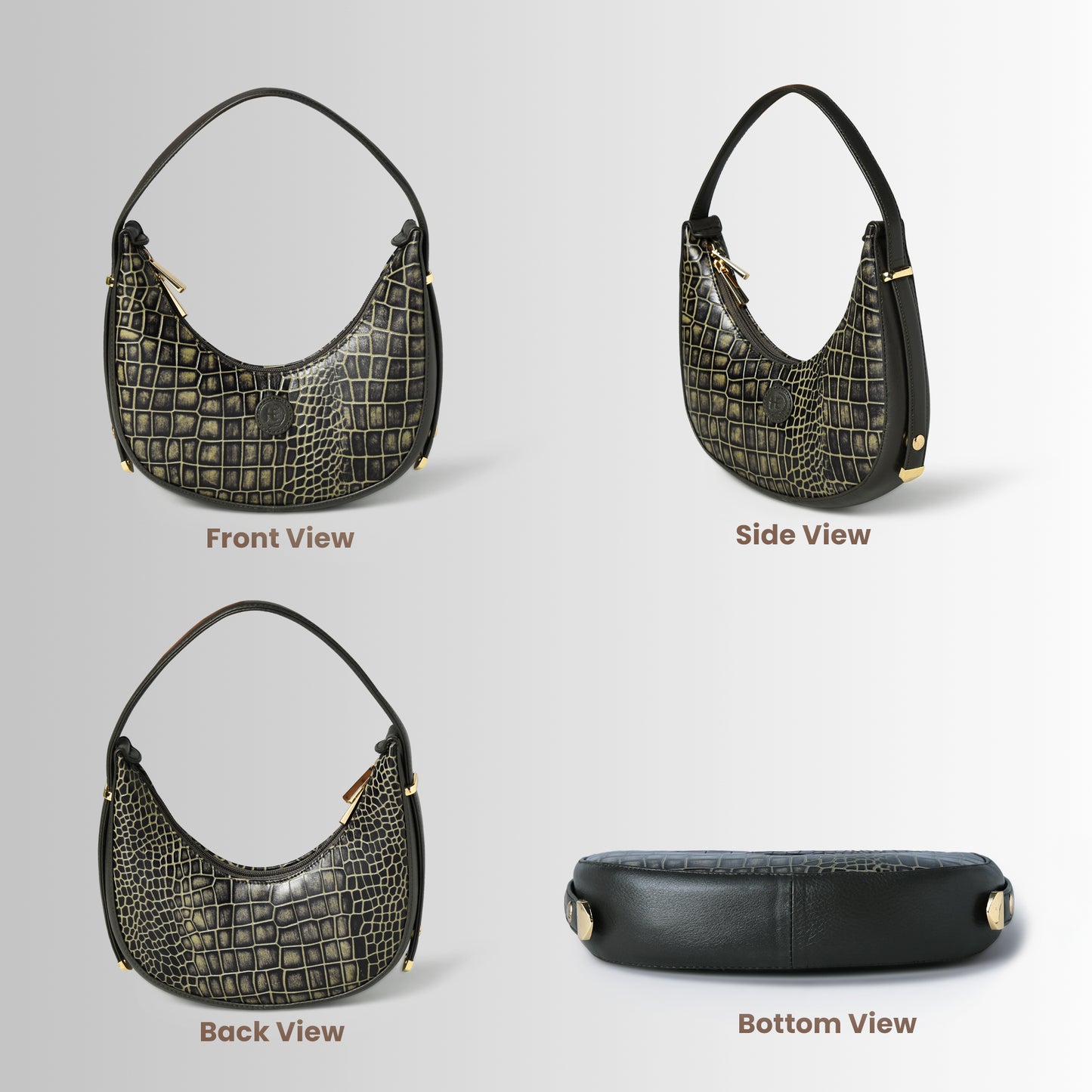 Half Moon Leather Party Bag for Women | Croc Shoulder Bag