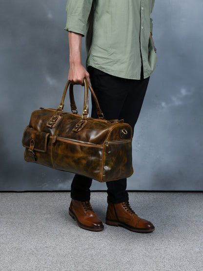Classic Leather Travel Duffle – Top-Zip Design - Brown