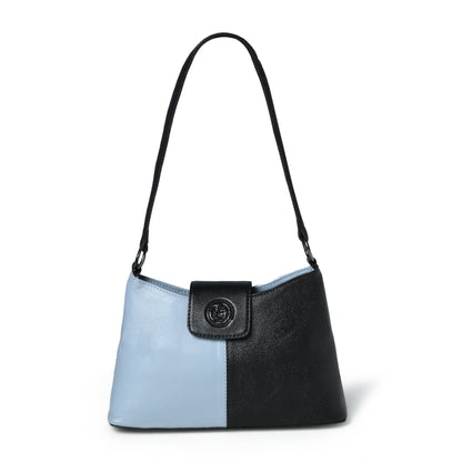 Celeste Two-Tone Leather Shoulder Bag - Sky Blue & Black