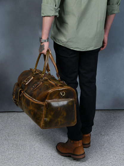 Classic Leather Travel Duffle – Top-Zip Design - Brown