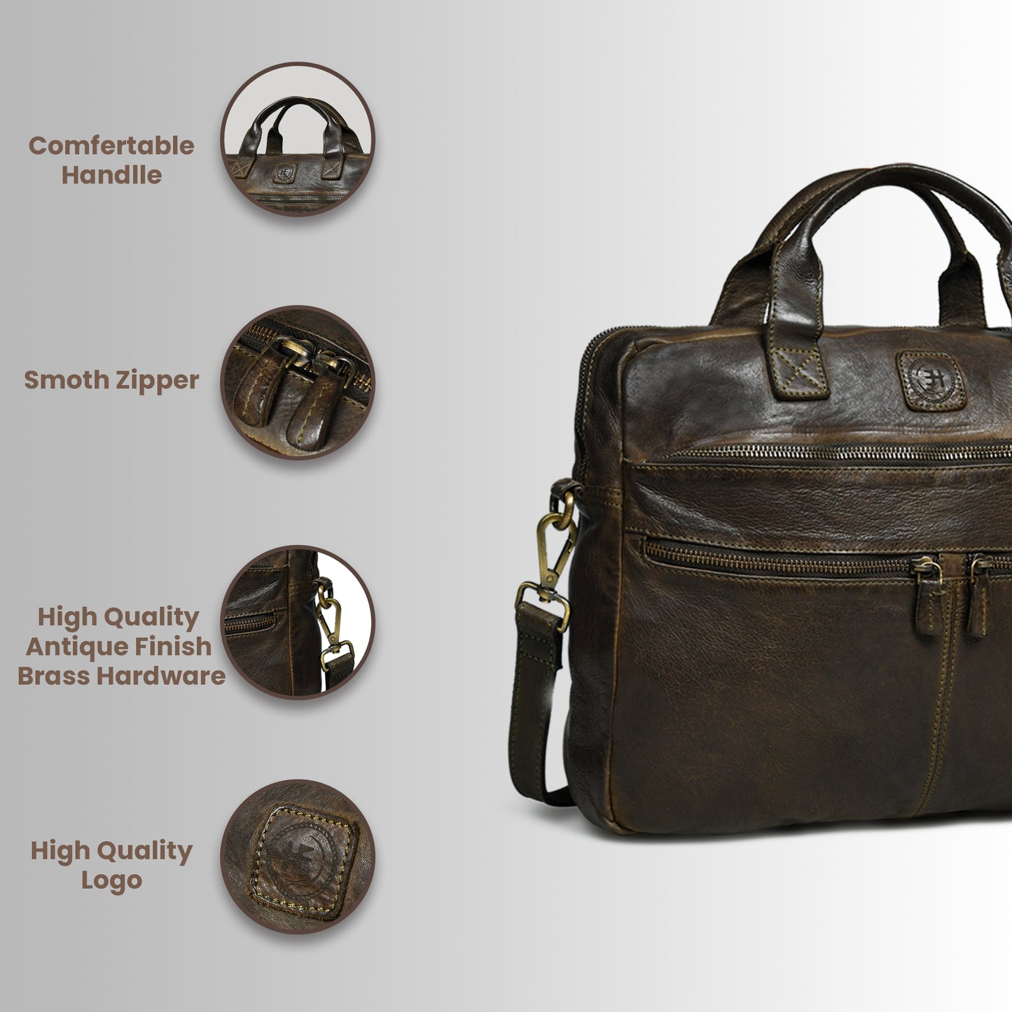 Classic Leather Laptop Bag - Tan Brown