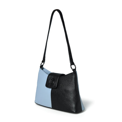 Celeste Two-Tone Leather Shoulder Bag - Sky Blue & Black