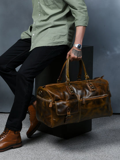 Classic Leather Travel Duffle – Top-Zip Design - Brown