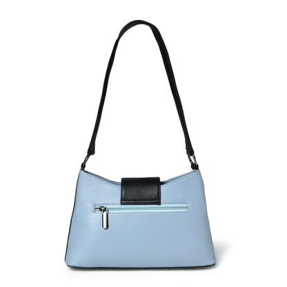 Celeste Two-Tone Leather Shoulder Bag - Sky Blue & Black