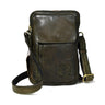 Olive Green Leather Bag - front view with flap, zip pocket & adjustable strap, handcrafted buffalo leather | Hema Emporium