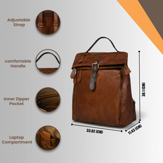 Tan brown leather bag - features and dimensions infographic, handcrafted buffalo leather | Hema Emporium