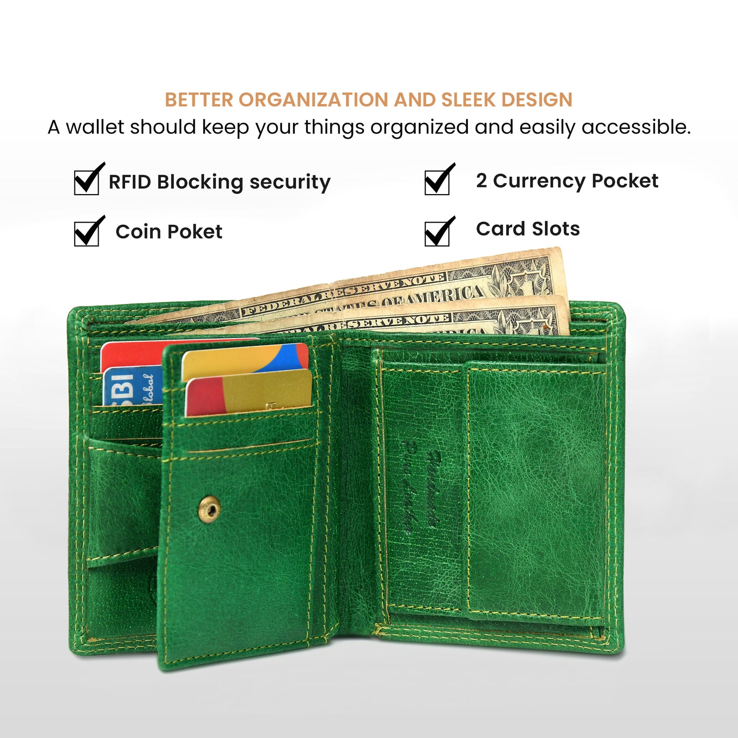 Vintage Green Trifold ID Wallet