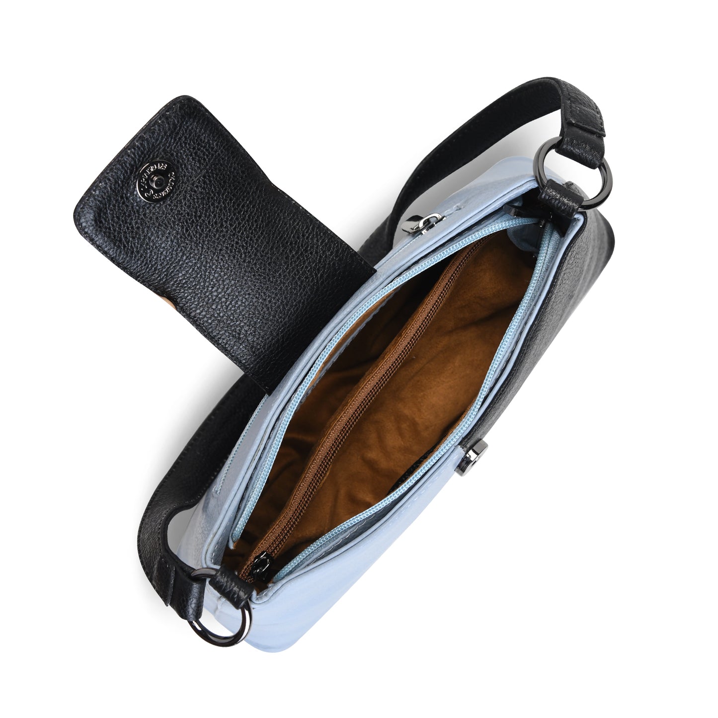 Celeste Two-Tone Leather Shoulder Bag - Sky Blue & Black