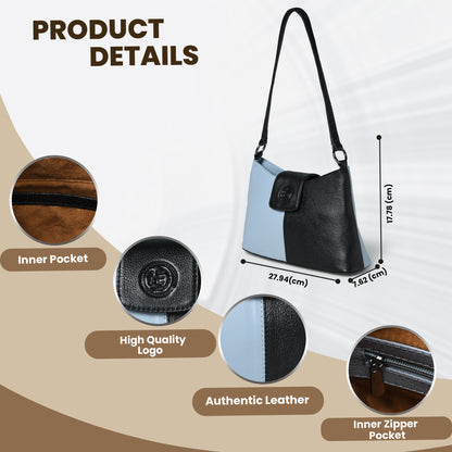 Celeste Two-Tone Leather Shoulder Bag - Sky Blue & Black