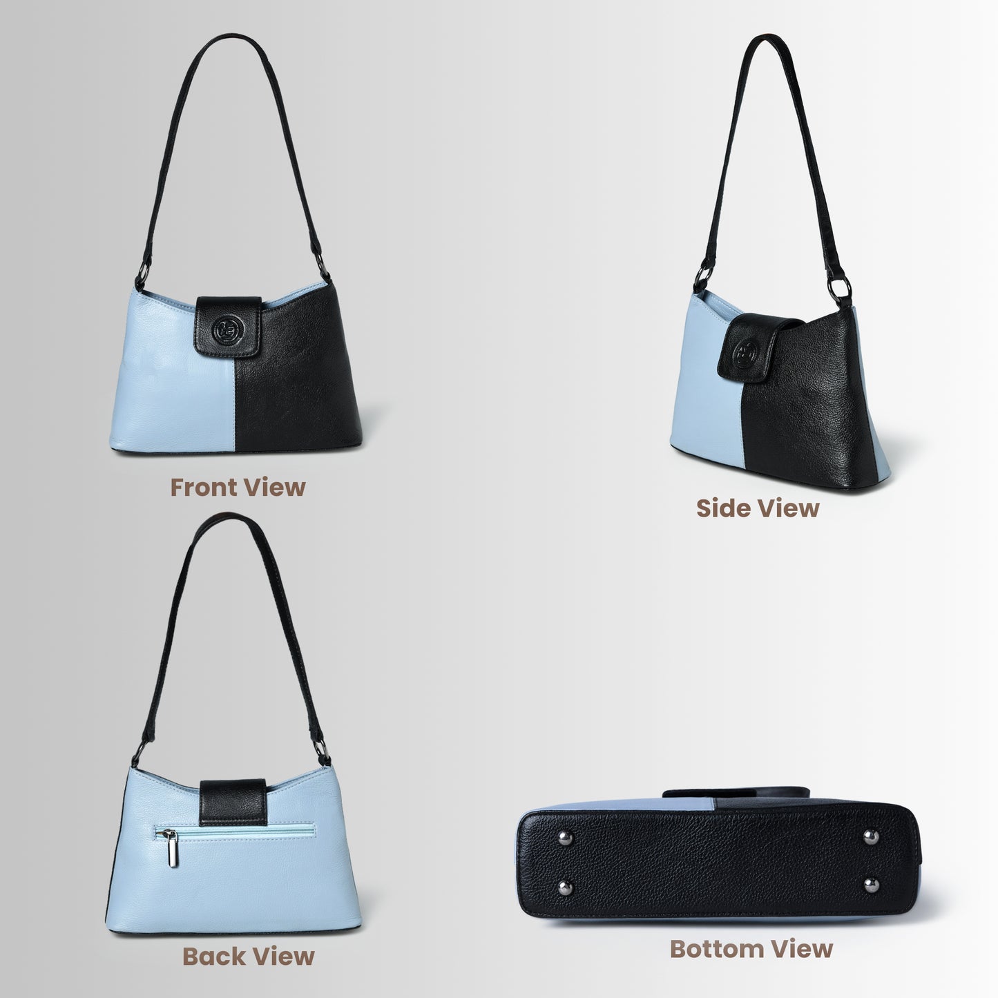 Celeste Two-Tone Leather Shoulder Bag - Sky Blue & Black
