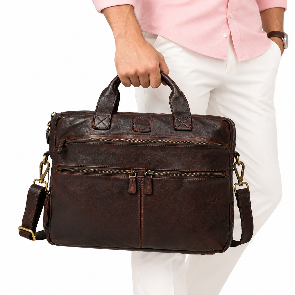 Brown Leather Laptop Messenger Bag for Men