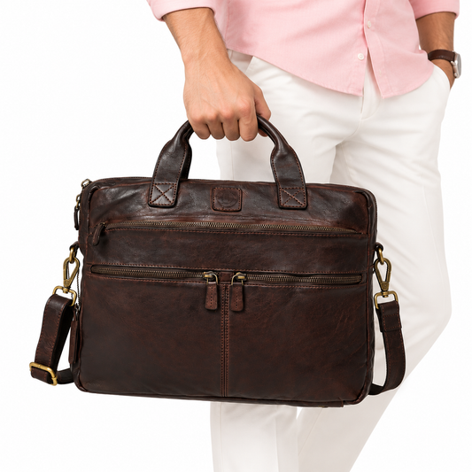 Brown Leather Laptop Messenger Bag for Men