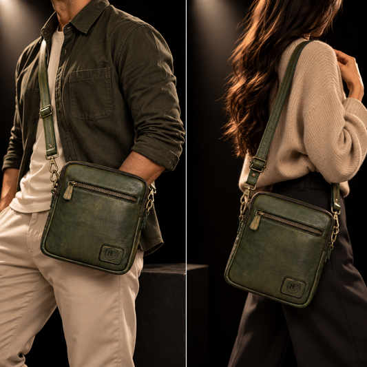 Mini Square Leather Crossbody Bag for Men