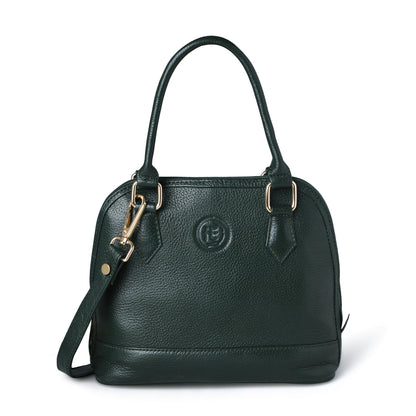 Forest Green leather bag - front view with top handle, handcrafted buffalo leather | Hema Emporium